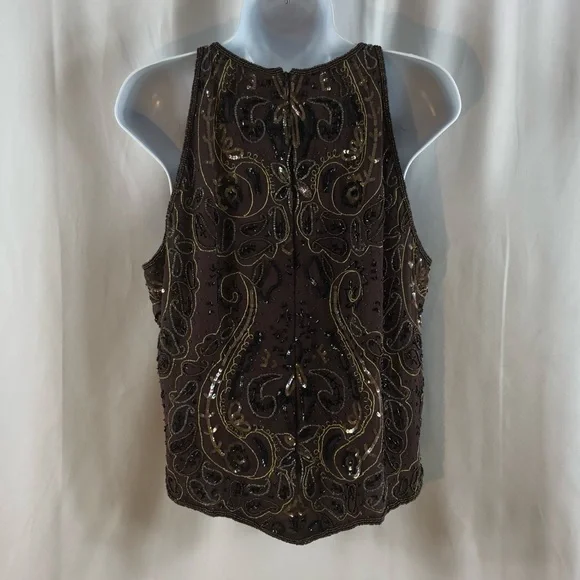 Papell Boutique Evening Silk beaded Vintage Tank top L - Picture 4 of 16